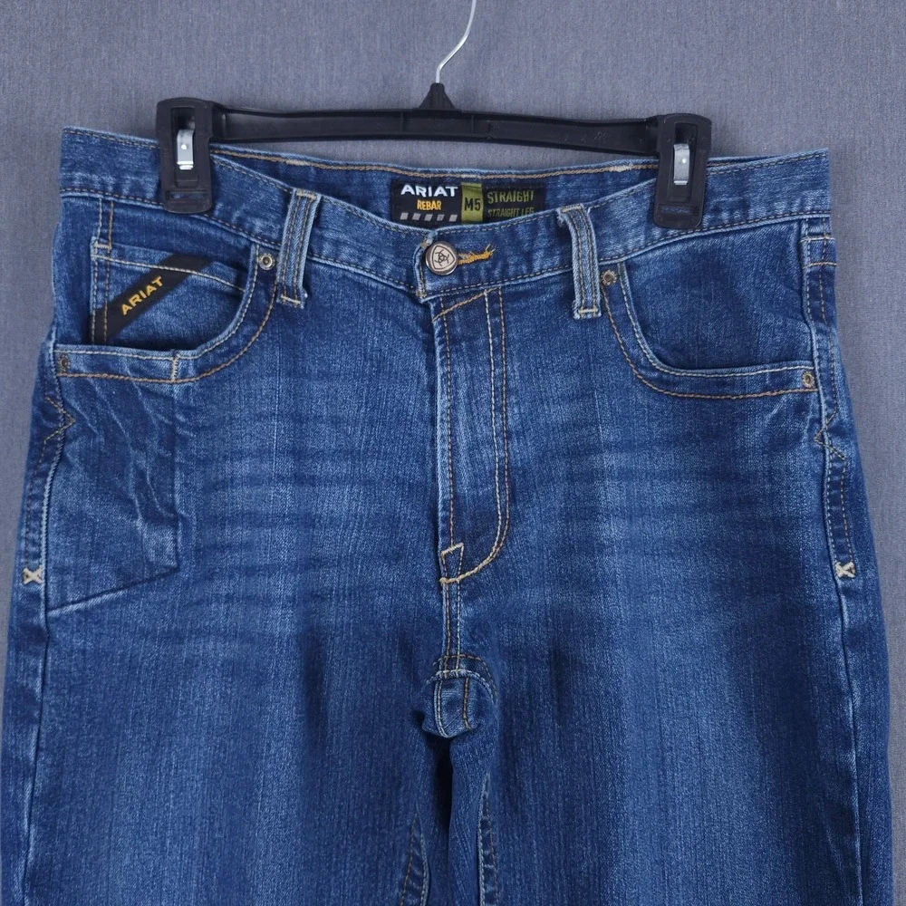 Ariat Rebar M5 Mens 34x32 (Fits 33x31) Ironside Straight Leg Stackable Denim